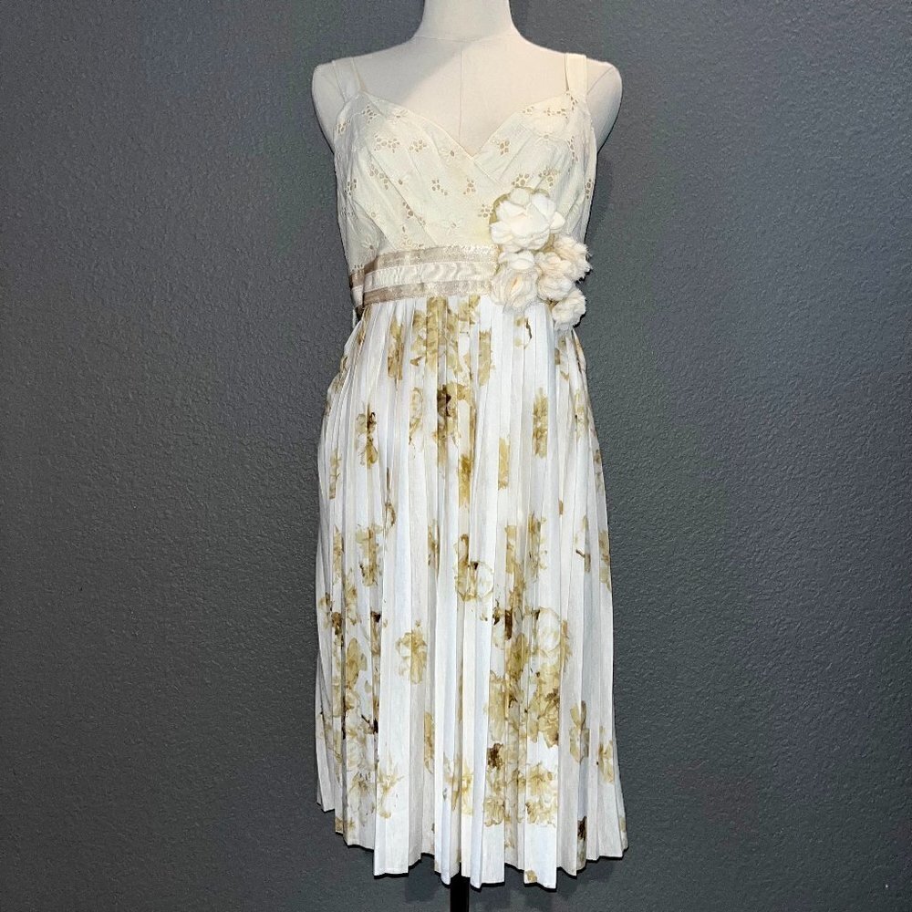 DELETTA Anthropologie “Tea & Sweets” Floral Pleated Dress Size Medium - NWOT
